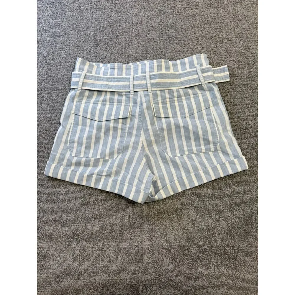 FRAME Women's 6 Casual Linen‎ Blend Shorts Chambray Light Blue Stripe